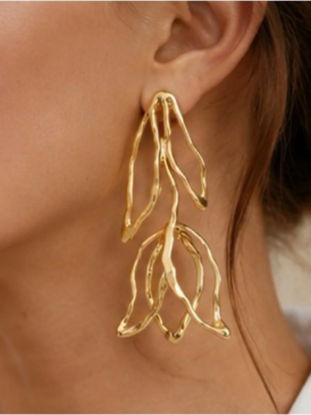 Zara Polished Gold Organic Drop Earrings - Women Jewelry
